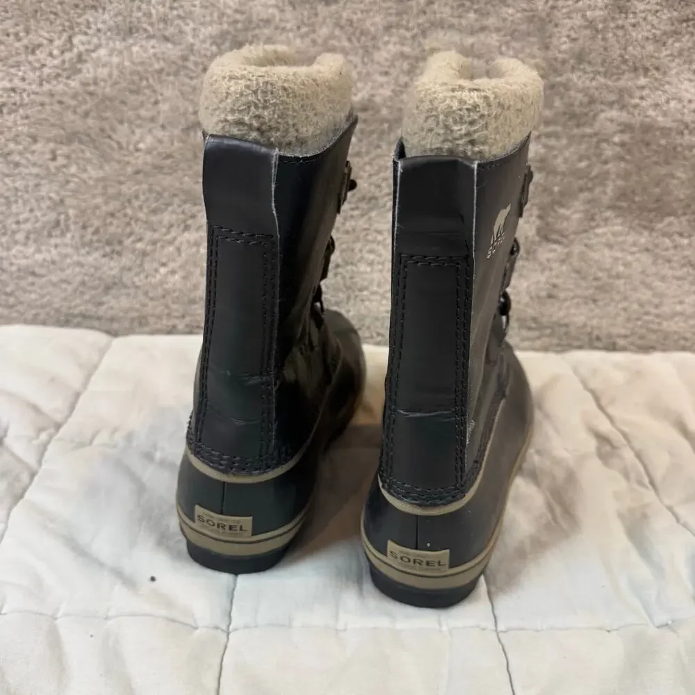 Sorel Yoot Pac Black Leather Winter Snow Boots Size Big Kid Boys Girls Size 6